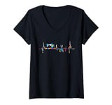 Womens Quilting Knitting Crochet Sewing Machine Fabric Heartbeat V-Neck T-Shirt