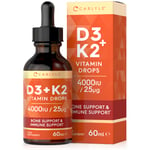 Vitamin D3 K2 Drops | 60 mL | 4000iu of D3 + 25ug of K2 | By Carlyle