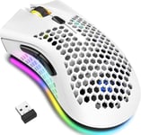 Souris de Jeu sans Fil, Souris d'ordinateur avec Plaque en nid d'abeille, 7 Boutons programmés, 3 DPI réglables, récepteur USB, Souris de Jeu Portable Ergonomique RGB pour PC (Dual Mode-White)