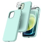 TOCOL 5 in 1 for iPhone 12 Case/iPhone 12 Pro Case 6.1", with 2 Pack Screen Protector + 2 Pack Camera Lens Protector, Silicone Slim Shockproof Cover [Anti-Scratch] [Drop Protection], Mint Green