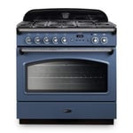 Rangemaster CLAS90FXDFFSB/C 90cm Classic FX 90 Dual Fuel Stone Blue Range Cooker With Chrome Trim