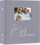 Album Photo 10x15 1000 Pochette,OURMEMORIES Grand Geant Format Lin avec fenêtre Tissu Album pour Horizontal Vertical Photos (Gris).[W830]