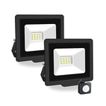 PICAA 2PCS 10W LED Flood Lights Outdoor, Super Bright Security Lights with Motion Sensor,Waterproof Floodlight, Cold White (6500K) Wall Light, for Garden, Yard, Garage, Patio,Warehouse, Parking Lot