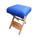 Zen — Tabouret Pliant en Bois avec Coussin d'assise Souple — Tabouret de Massage 48 × 33 × 33 cm — Chaise Pliante pour Table de Massage — Accessoires de Massage Bleu Roi