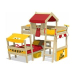 Lit enfant, Lit superposé Crazy Trunky avec toboggan Lit en bois 90 x 200 cm - rouge/jaune - rouge/jaune - Wickey