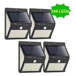 Lampe solaire,Lot de 4 144LED Lampe Solaire Exterieur Detecteur de Mouvement, 3000K Lumiere Solaire Exterieur 3 Modes 180°Eclairage Exterieur Solaire