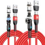 AUFU 9Pin 60W Magnetic Charging Cable[2m / 2m], 6-in-1 Magnetic Charger Cable USB C Magnetic Phone Charger Cable Data Cable for Micro USB, Type C, i-Product (Red)