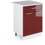 Meuble cuisine R-Line, Rouge bordeaux Haute brillance, 60 cm avec tiroir, pt Marbre Vicco