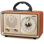 Radio Portable, PRUNUS J-110 Poste Radio Vintage Bluetooth FM/AM/(MW)/SW, Design en Bois Classique Radio Bluetooth, Petite Radio Vintage Prise en Charge de la Carte TF/USB/Haut-Parleur 5W (d'or)