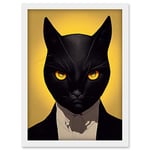 Doppelganger33 LTD Le Chat Noir Black Cat Tuxedo Yellow Portrait Artwork Framed Wall Art Print A4