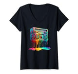 Womens Dripping Paint Boombox Old School 80s Music Hip Hop V-Neck T-Shirt