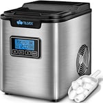 tillvex Machine à glaçons en inox 12 kg - 24 h | Préparation de glaçons avec minuterie et réservoir 2,2 litres | Ice Maker avec écran LED et nettoyage automatique | 3 tailles de glaçons (Argent)