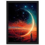 Moon Magic In Exoplanet Field Astronomy Waxing Crescent Artwork Framed Wall Art Print A4