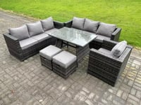 9 Seater Wicker PE Rattan Garden Dining Set Outdoor Furniture Sofa with Patio Dining Table Armchair