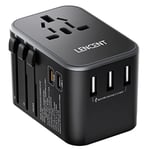 LENCENT Adaptateur de Voyage Universel Chargeur International avec 3 Ports USB et 2 Charge Rapide Type C Chargeur Mural Mondial Tout-en-Un pour iPhone Samsung Tablette Type A/C/G/I USA/UK/EU/AUS