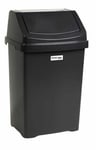 Plastic Swing Top Waste Bin 50 Liter Rubbish Black Dustbin Home Kitchen Office