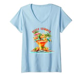 Womens Summer Vacation Beach Tropical Cocktail Pina Colada Drink V-Neck T-Shirt