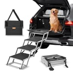 VEVOR Dog Stair for Cars, Wide 4-step Dog Car Steps, Folding Dog Car Ramp with Nonslip Surface, Portable Pet Steps Lightweight Aluminum for Car, SUV and Truck, Supports up to 150 lbs