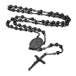 FaithHeart Black Beads Rosary for Men Saint Michael Archangel Pendant Necklace Catholic Cross Crucifix Neck Charm Boys Gift for Birthday