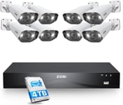 ZOSI 4K PoE Kit Caméra de Surveillance 16CH 8MP NVR et Disque Dur Intégré de 4T