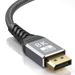 DisplayPort Cable 1.4 5M NEWDERY, Support 8K@60Hz, 4K@144Hz, 2K@165Hz, 1080p@240Hz, HBR3, HDR, DSC, FreeSync & G-Sync, 8K DP to DP Cable 32.8Gbps Nylon Braided for PC/Monitor/Graphics Card - Grey
