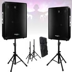 Pack Sono Ibiza Sound 1200W Total - 2 Enceintes 600W - 2 Pieds Supports Enceintes - PA DJ - Soirée - Anniversaire - Salle des fêtes