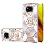 Yhteensopiva Xiaomi Poco X3/ X3 Nfc Case Marble Flowers -kuvion kanssa, jossa on sormustelineen tukijalan kansi - kruunu