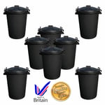 8 x 50L Black Bin Clip Lock Lid Home Kitchen Garden Rubbish Storage Dustbin - UK