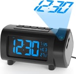 Radio Reveil A Projection,Horloges A Projection 180°Reveil Projecteur Fm Avec Alarme,Grand Affichage Va,4 Niveaux De Luminosite De L'Ecran,Numerique Usb,Fonction Snooze,12/24H