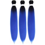 Pack (24 tum 3-pack, svart blå) försträckta hårförlängningar för att fläta hår - 24 tums afrikanska Kanekalon-flätor hårförlängning SQBB