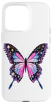 Coque pour iPhone 15 Pro Max Papillon bleu rose vif Cosmic Celestrial