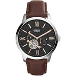 Fossil Watch for Men Townsman, Mechanical Automatic Movement, 45 mm Silver Stainless Steel Case with a Leather Strap, ME3061