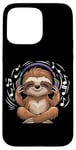 Coque pour iPhone 15 Pro Max Musique Paresseux Avec Écouteurs Clé De Sol Musicien Music