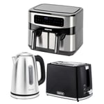 GEEPAS 1.7L Electric Kettle 2 Slice Bread Toaster & 9L Dual Zone Air Fryer Set