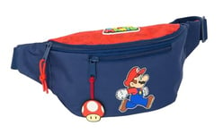 Super Mario Trick - Sac Banane avec Poche extérieure, idéal pour Les Jeunes et Les Enfants de différents âges, Confortable et Polyvalent, qualité et résistance, 23 x 9 x 12 cm, Bleu foncé/Rouge, M,