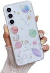 Unichthy All Glitter Case for Samsung Galaxy A14 Cover Girls Women Bling Sparkly Stars and Moon Design Cool Space Theme Clear Silicone TPU Shockproof Bumper Phone Case for Samsung Galaxy A14 4G / 5G