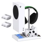 FYOUNG Vertical Charging Cooling Stand Compatible with Xbox Series S Accessories with Rechargeable Battery, Charging Station with Cooling Fan System + 2x1400mAh Batteries + Headset Holder - White