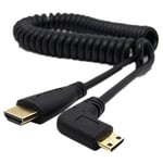 Mini HDMI to HDMI, Mini-HDMI Male to HDMI Male Converter Cable, Right & Left Angle Mini HDMI Cable, Support 1080P Full HD (Coiled Cable Left Angle)