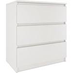 Aster T3 - Commode de chambre 3 tiroirs - 77x70x40 - Meuble de rangement - Style Scandinave Blanc