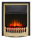 Glen Crofton Optiflame Inset Electric Fire, Traditional Style Brass and Black LED Flame Effect Fire, 2kW Adjustable Fan Heater, Easy Fit