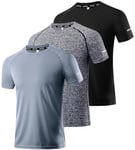 Boyzn 3 Pack Men's T-Shirts, Quick Dry Short Sleeve Gym T Shirts for Men, Moisture Wicking Active Workout Running Shirts Tops, Athletic Exercise Gym Sport Tee Shirts for Men Black/Gray/HGrey-3P03-M