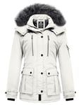 Wantdo Femme Manteau Hiver Chaud Veste Epaisse Manteau à Capuche en Fausse Fourrure Blouson Hiver Chaud Parka Hiver Chaude Multi-Poche Lait Blanc S