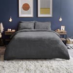 Silentnight Teddy Fleece Duvet Set – Teddy Bear Bedding Fluffy Fleece Duvet Cover and Pillowcase Set Warm Cosy and Super Soft – Single – 135x200cm – Charcoal Grey