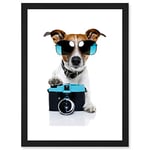 Wee Blue Coo Funny Photo Jack Russell Dog Shades Camera Artwork Framed Wall Art Print A4