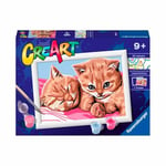 Ravensburger - CreArt Série E : Chatons rouges, kit pour peindre avec des chiffres, contient un tableau pré-imprimé, un pinceau, des couleurs et des accessoires, jeu créatif pour enfants de 9 ans et