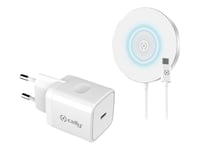 Celly Magchargekit - Trådlös Laddningsplatta + Växelströmsadapter - 10 Watt - Turbo Charge - Vit - För Apple Iphone 12, 12 Mini, 12 Pro, 12 Pro Max