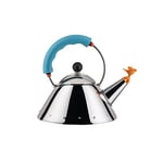 Alessi Kettle 9093/1 LAZ - Bouilloire Design, Compatible avec la Cuisson par Induction, Fond en Acier Inoxydable 18/10 Brillant avec Poignée et Sifflet-Oisillon en PA, Bleu clair, 100 cl