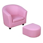 HOMCOM Children's Armchairs Toddler Chair Sofa Footstool 2-in-1 Design for Girls with Thick Padding, Anti-skid Foot Pads, Wood Frame, Pink