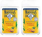 Le Petit Marseillais | Gel Douche Extra Doux Mangue Bio & Passion (flacon de 250 ml) – 92% d'ingrédients d'origine naturelle – pH neutre pour la peau et sans colorant (Lot de 2)