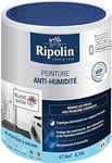 RIPOLIN - Peinture Anti-Humidité Intérieur - Haute Protection pour Murs Sujets aux Infiltrations d'Eau - Protège des Moisissures - Microporeuse & Lessivable - Satin - 0,75L - Blanc